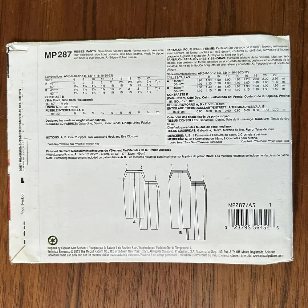NEW McCalls MP287 sewing pattern, womens pants in 2 lengths size 6-14